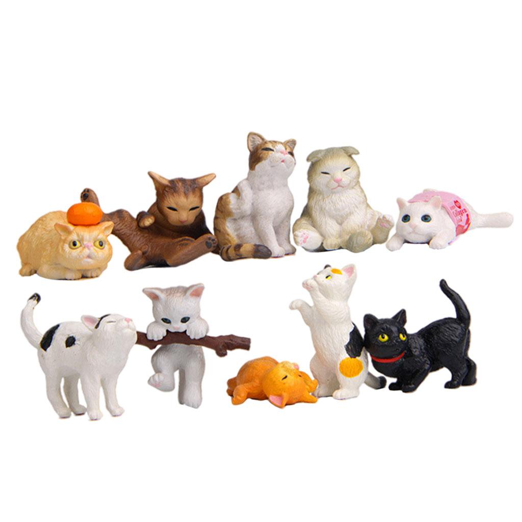 Kids Education Learn Tv - 10/Set Schattige kattenfiguren Standbeelden Dierenminiatuurbeeldjes Educatief
