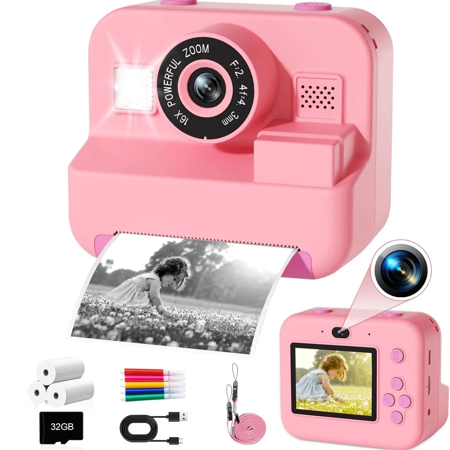 Kids Educational Videos - newInstant Print Camera Met 32G Kaart