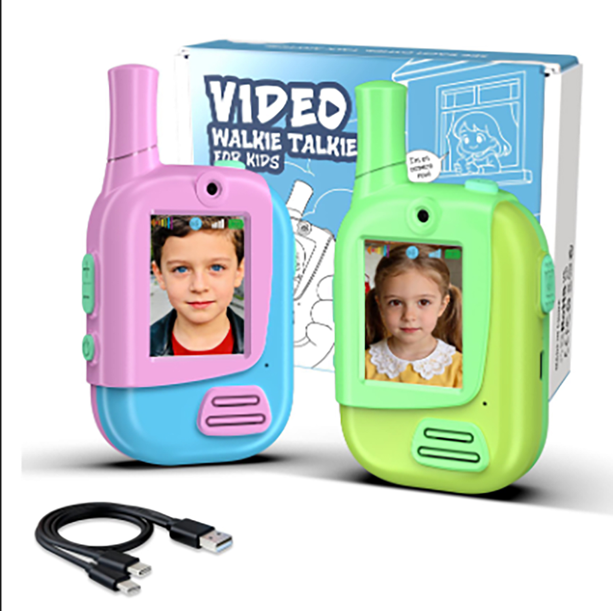 Kids Educational Videos - 2-pack oplaadbare video-walkie-talkies voor kinderen met